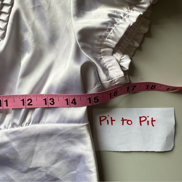 Y2K White Satin Blouse with Puff Sleeve Detail Ruffles Medium - Picture 7 of 7